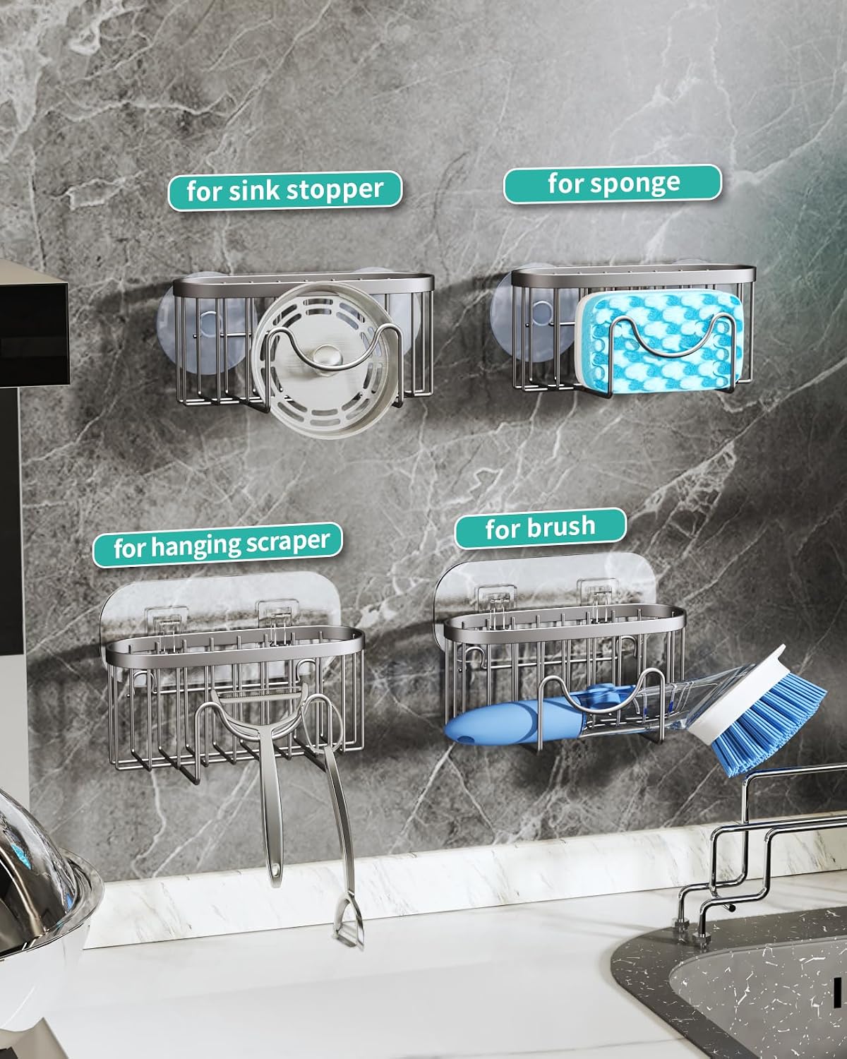 Soporte multifuncional para esponja fregadero acero inox