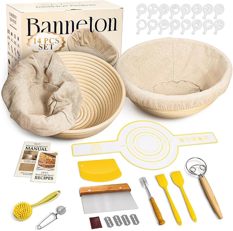 Kit inicio masa madre 2 cestas banneton 9pulg raspador batidor