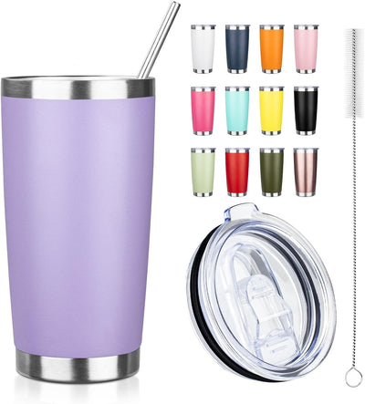Vaso térmico acero inox con popote y cepillo lila