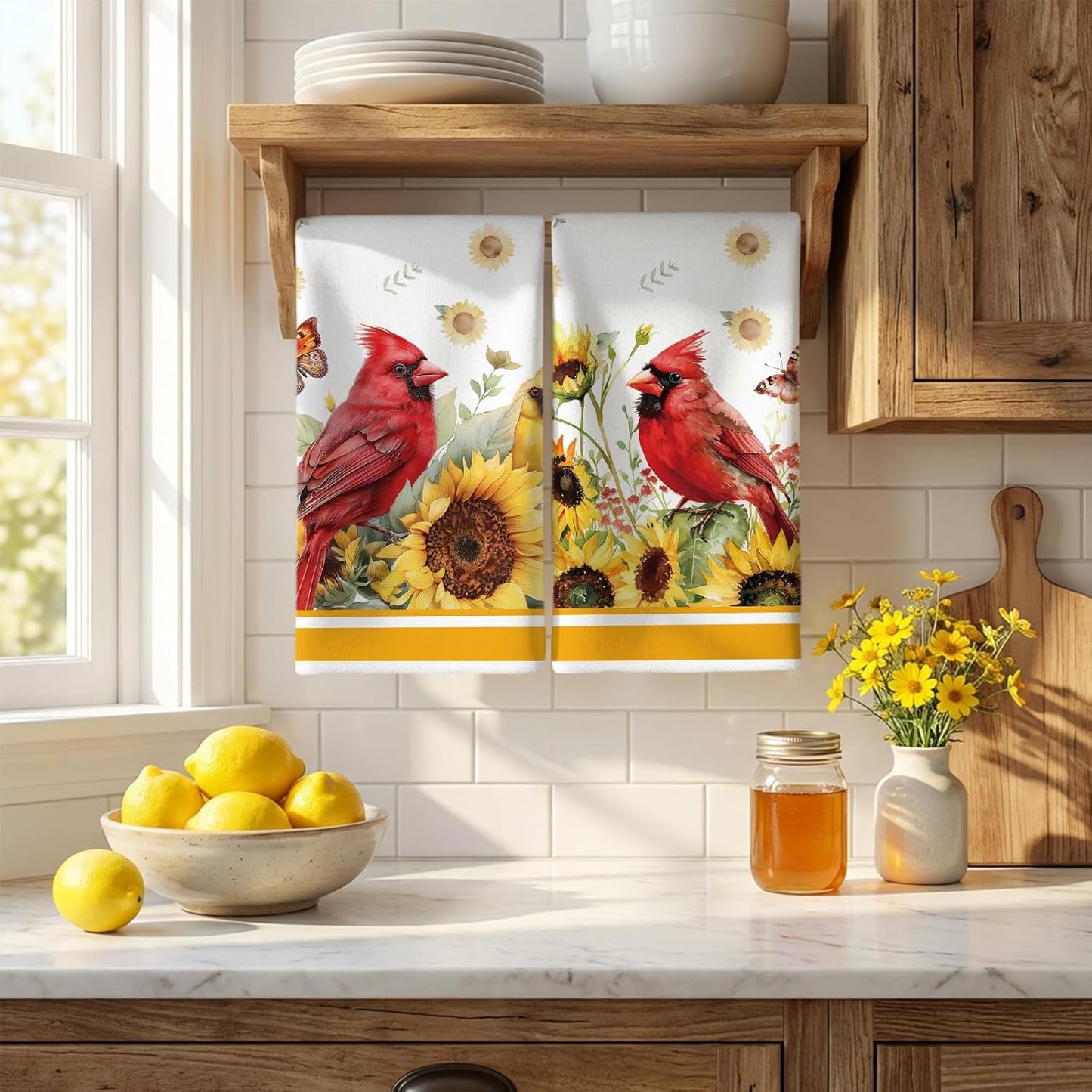 Set 6 toallas cocina flores sol 14x21 pulg