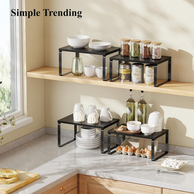 Estante organizador cocina 2 pzas apilables madera metálica negro