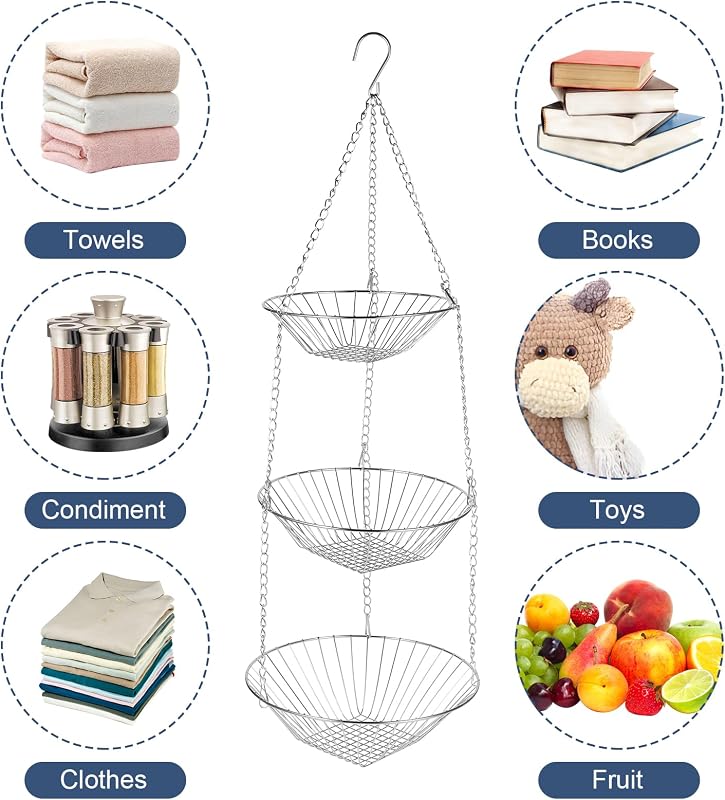 Cesta alambre cocina 3 niveles para frutas pack 2