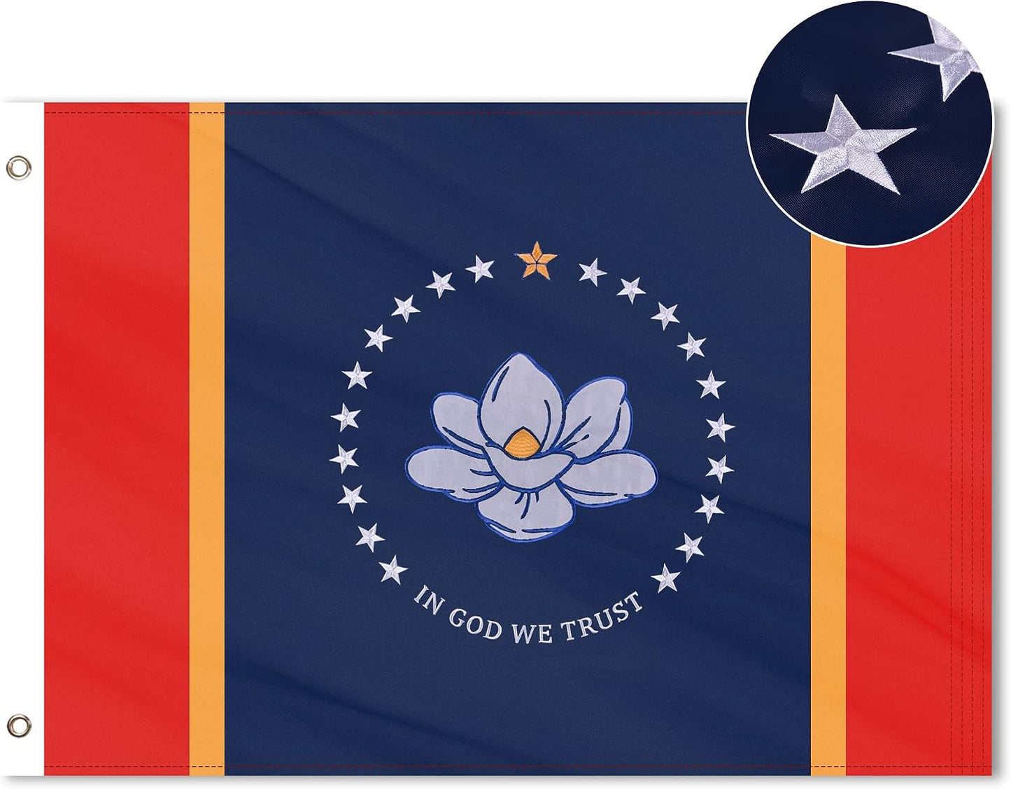 Bandera Mississippi 4x6ft bordada 100% poliéster resistente
