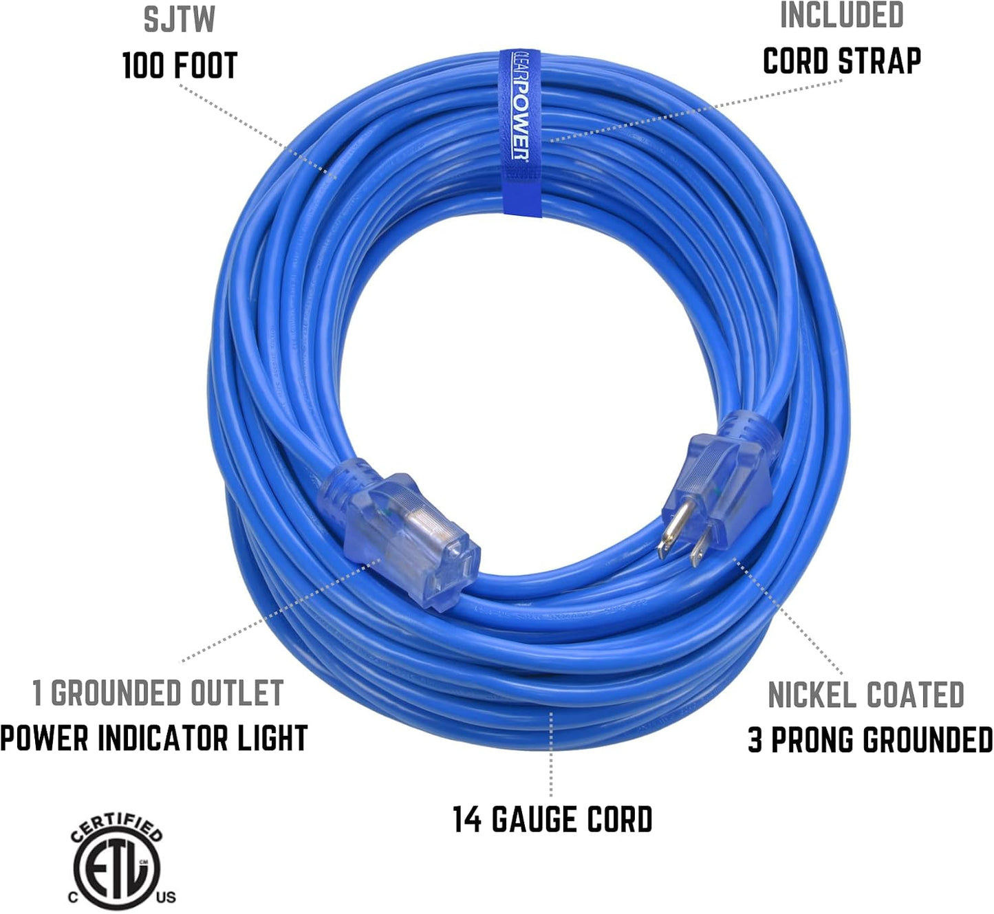 Cable extensión exterior 100ft azul para climas fríos