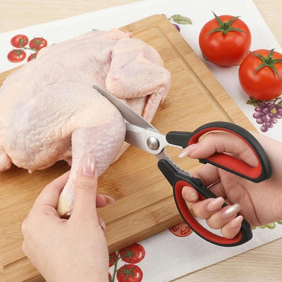 Tijeras de cocina multifunción con cubierta acero inoxidable agarre antideslizante 2 unidades negro gris y rojo