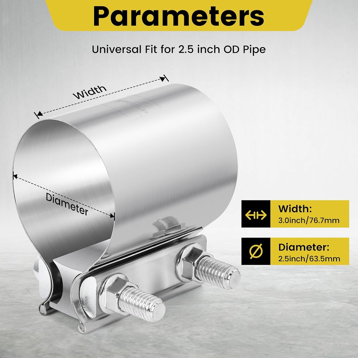 Abrazadera escape 2.5" acero inox 304 junta tope