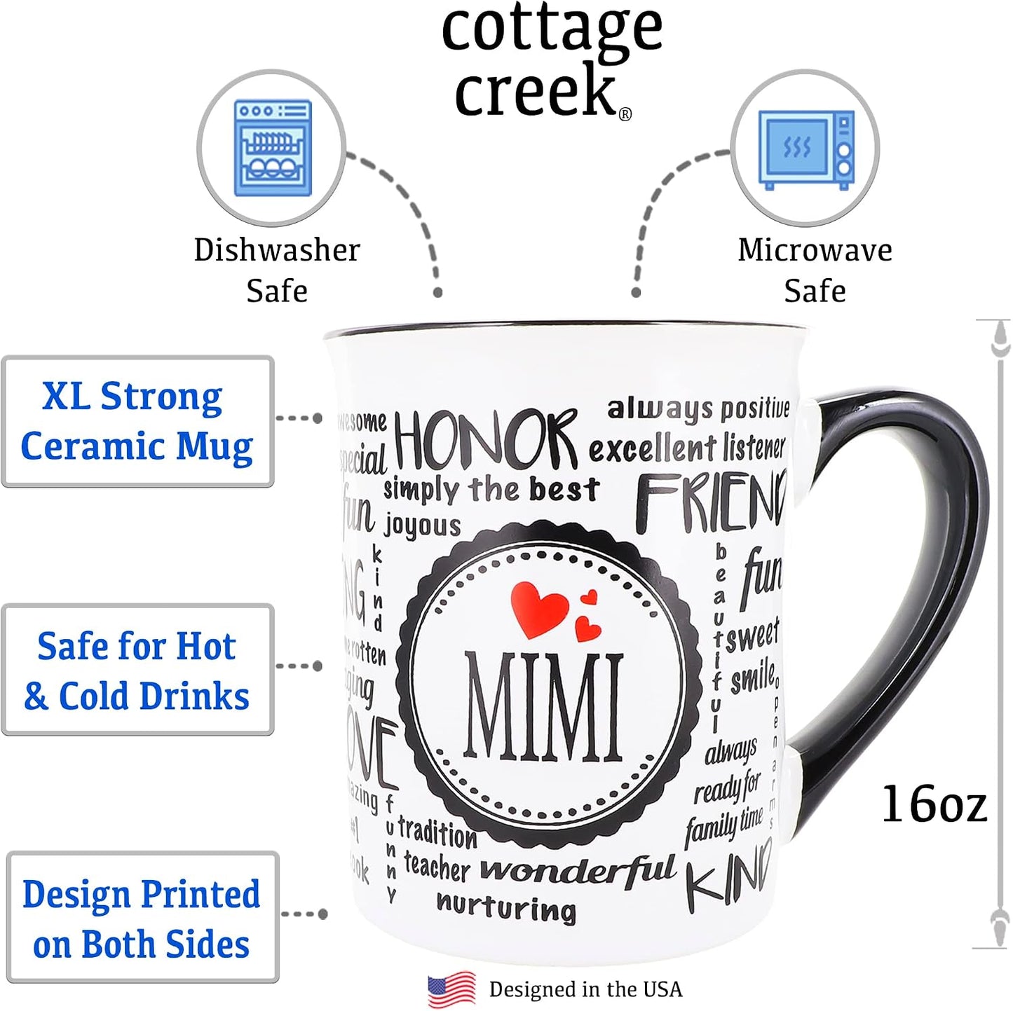 Taza cerámica 16oz regalo abuela y abuelo color blanco y negro