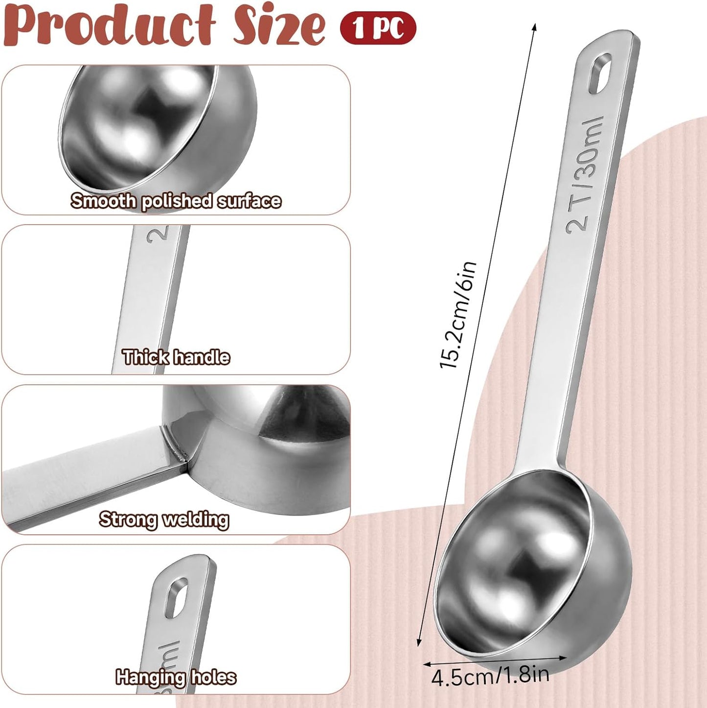Cuchara de café de acero inoxidable 304 con mango largo para granos, expreso y té