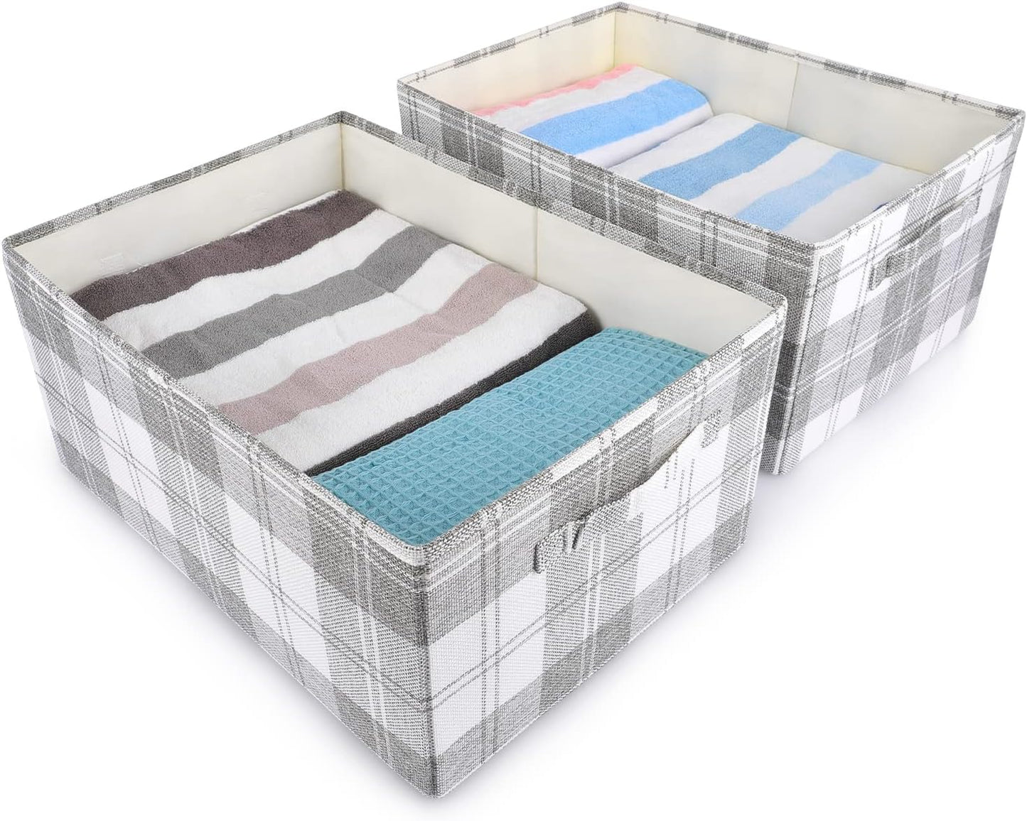 2 Canastas Almacenamiento 20x14" Tela Plegables Gris Claro