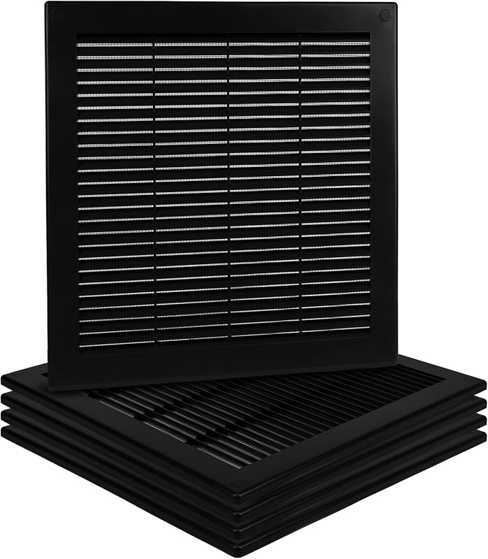 5 Cubiertas Ventilación 12x12" Plástico Negro Malla