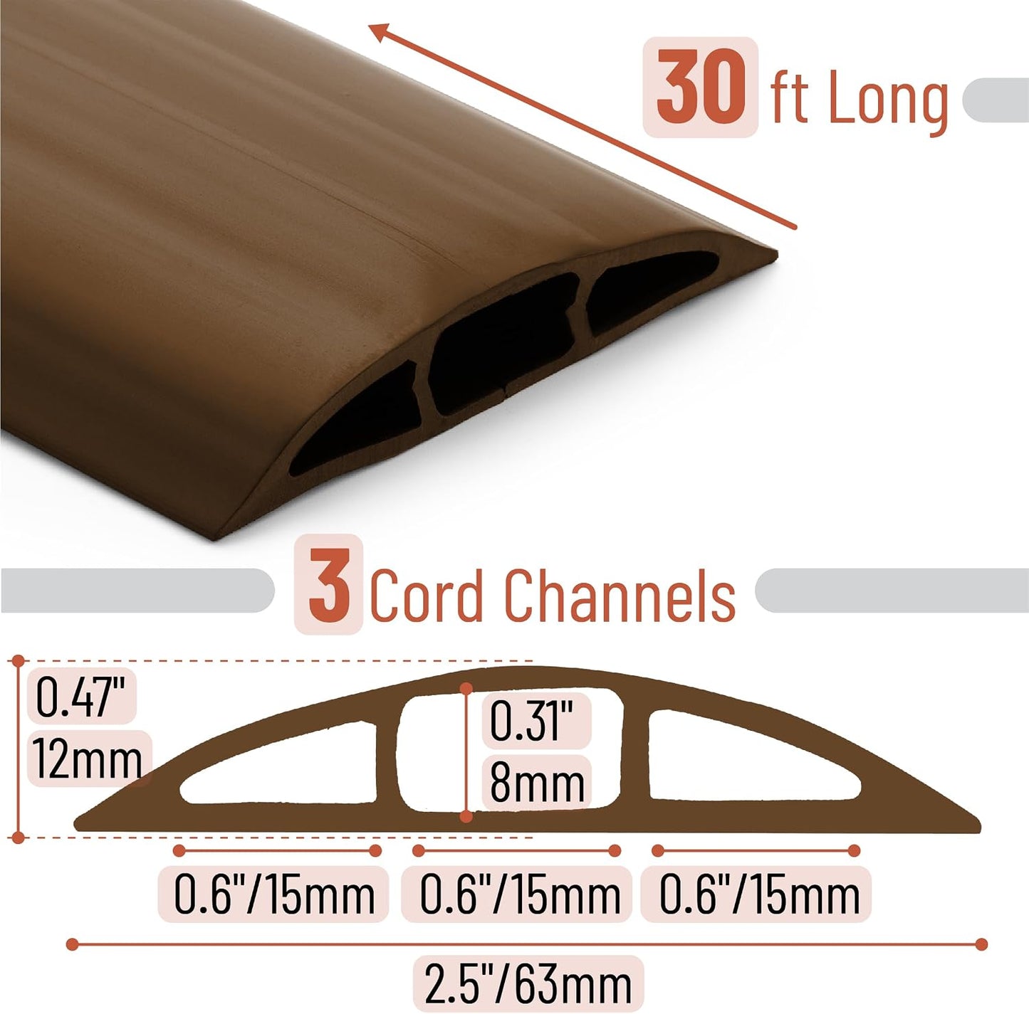 Cubierta cable suelo 30ft protector marrón extensión