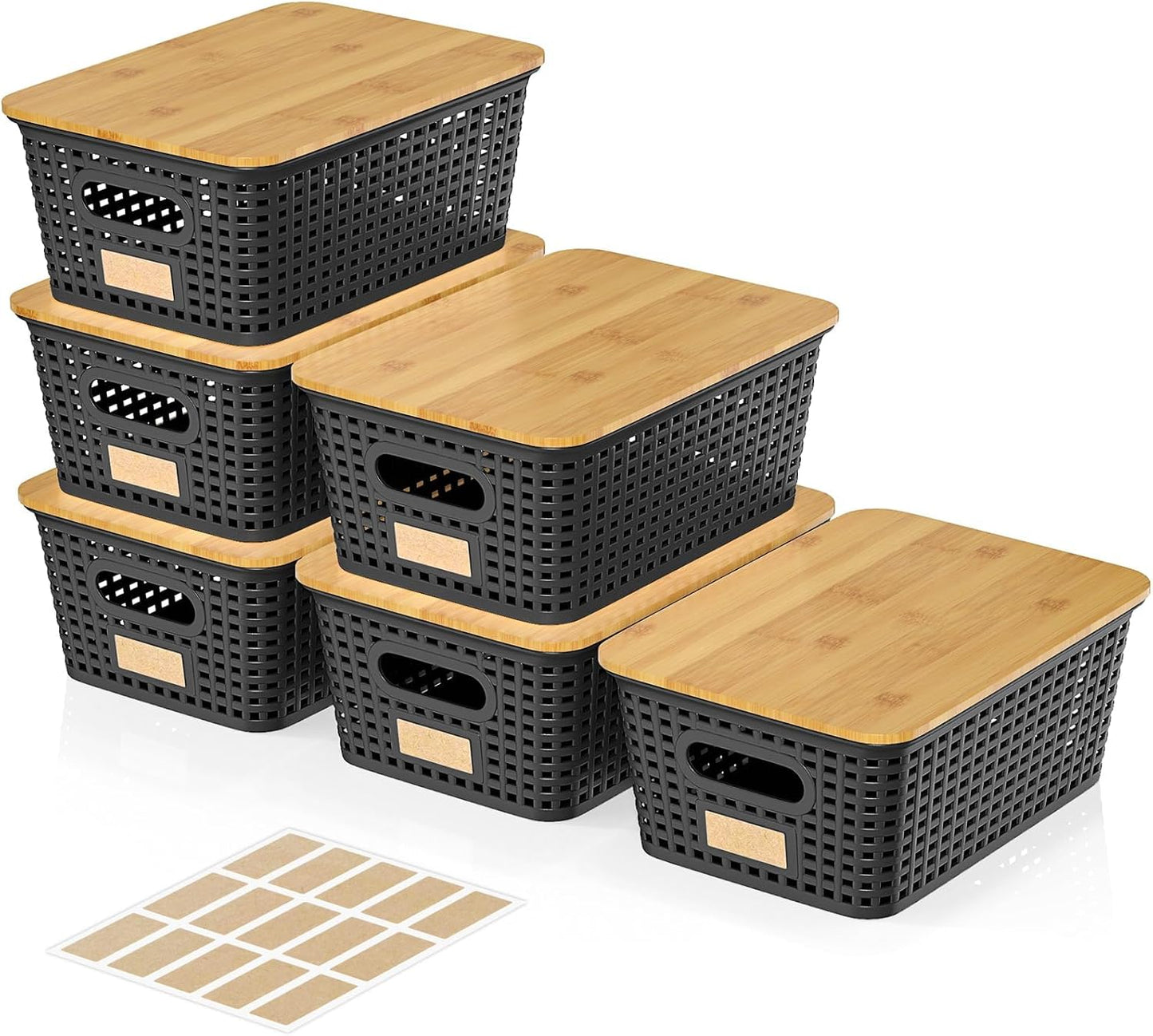 6 Cajas Organizadoras Plástico Tapas Bambú 10x7.1x4.1"