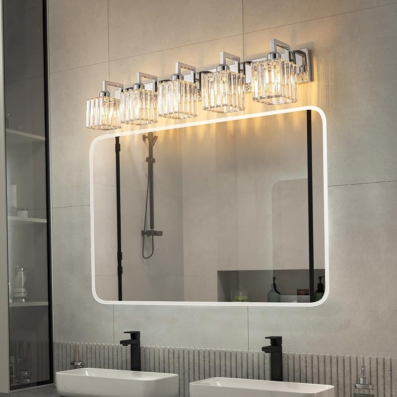 Lámpara cristal pared baño 5 luces color cromo