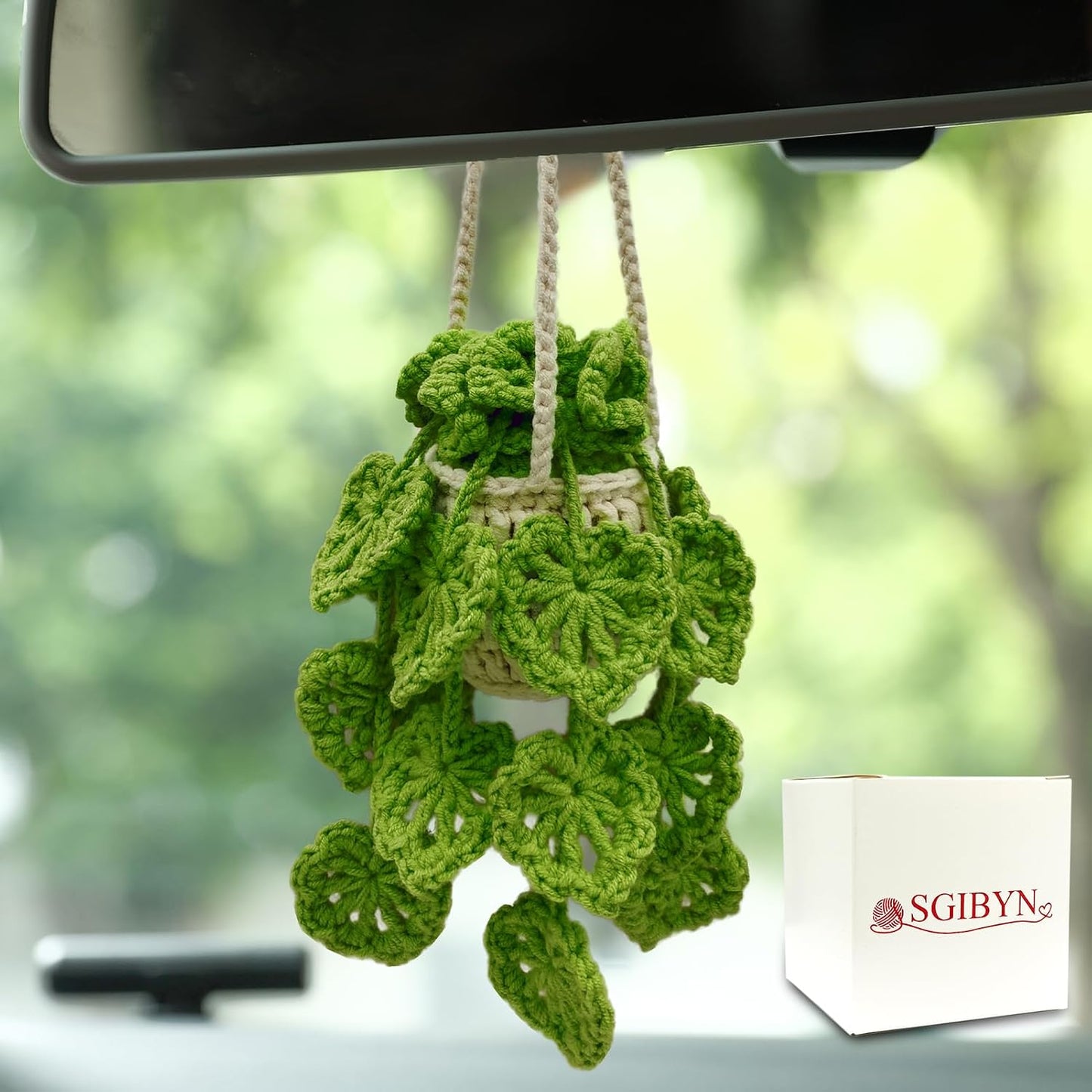 Planta colgante crochet para coche decoración retrovisor