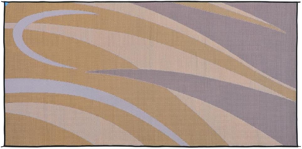 Tapete reversible patio diseño gráfico 8x16ft marrón/dorado