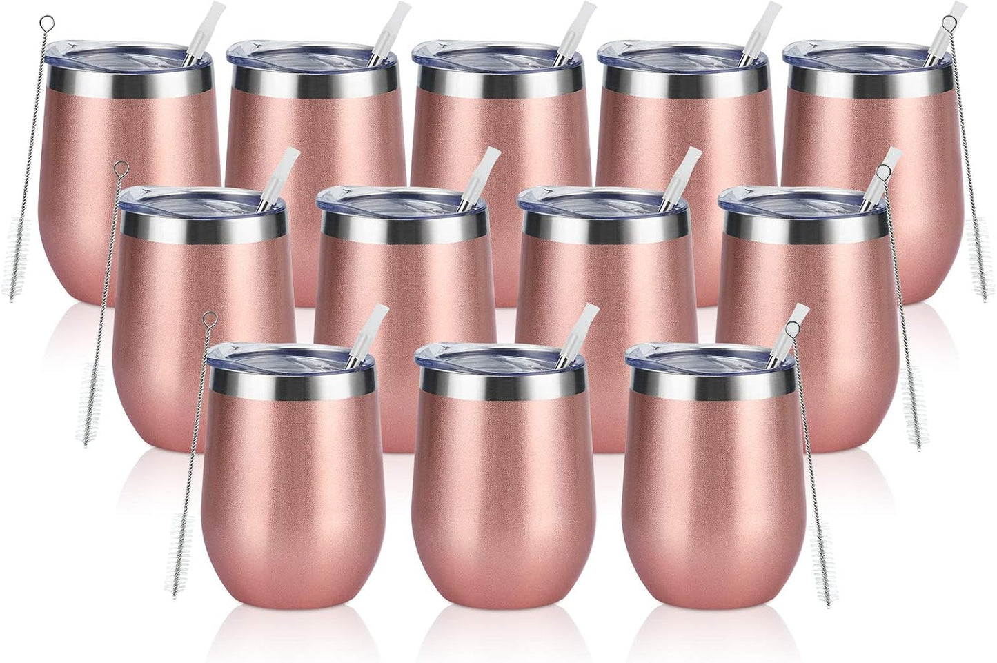 12 Pzas Vaso Vino Acero Inox Doble Pared 12oz Oro Rosa
