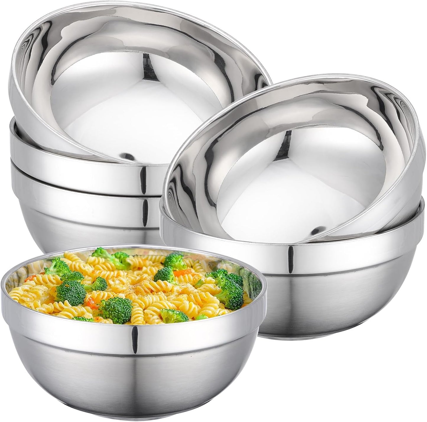 6 Pzas Cuencos Acero Inox 7pulg 52.4oz Doble Pared Apilables