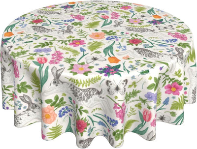Mantel redondo 70pulg diseño conejo Pascua rosa y verde