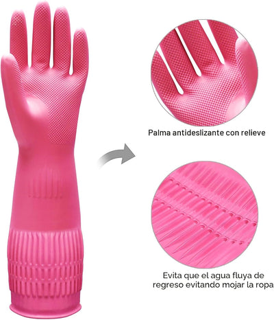 3 Pzas Guantes Goma Lavaplatos Puño 15pulg Reutilizables Antiderrap