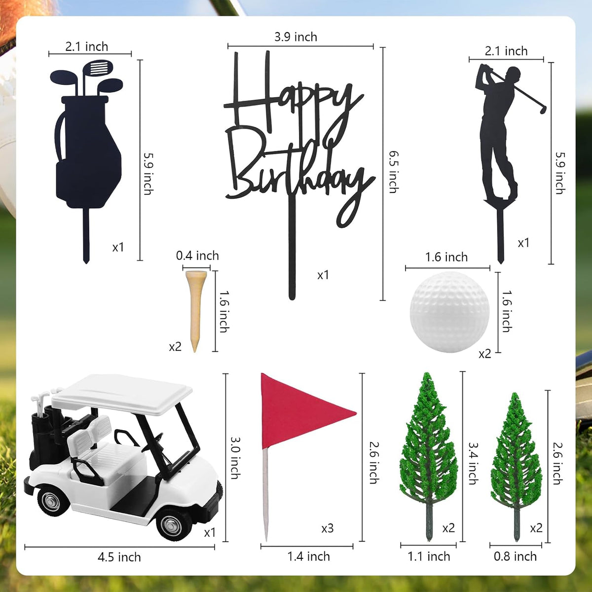Decoración pastel temática golf con carrito bandera pelota