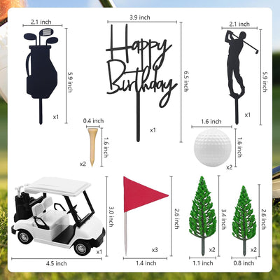 Decoración pastel temática golf con carrito bandera pelota