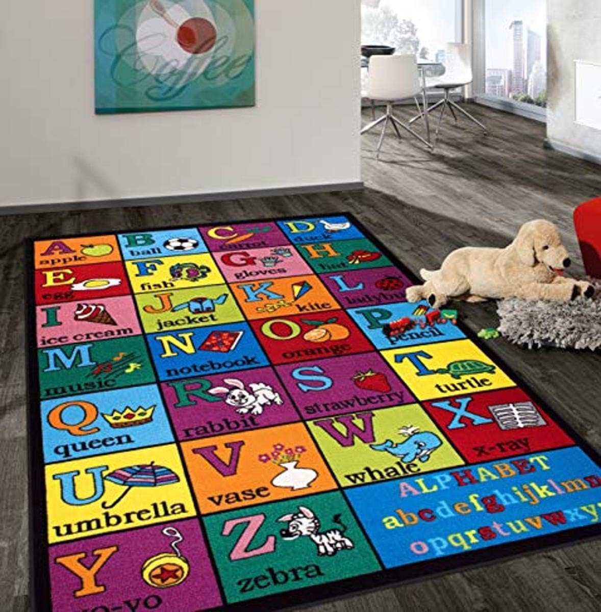Alfombra antiderrap educativa para niños 5x7ft multicolor