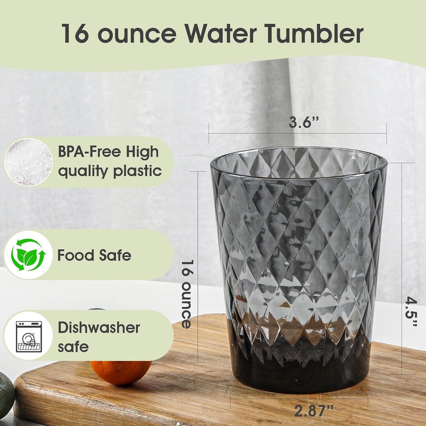 Vasos plástico sin BPA 6uds 16oz reutilizables apilables