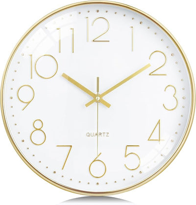Reloj pared dorado 12pulg números 3D sala estar decoración