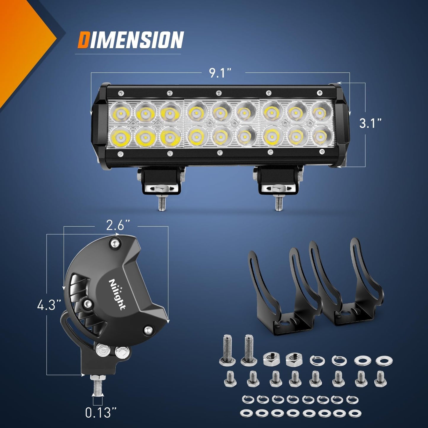 Barra luz LED 9" 54W 3600lm impermeable para camiones SUV