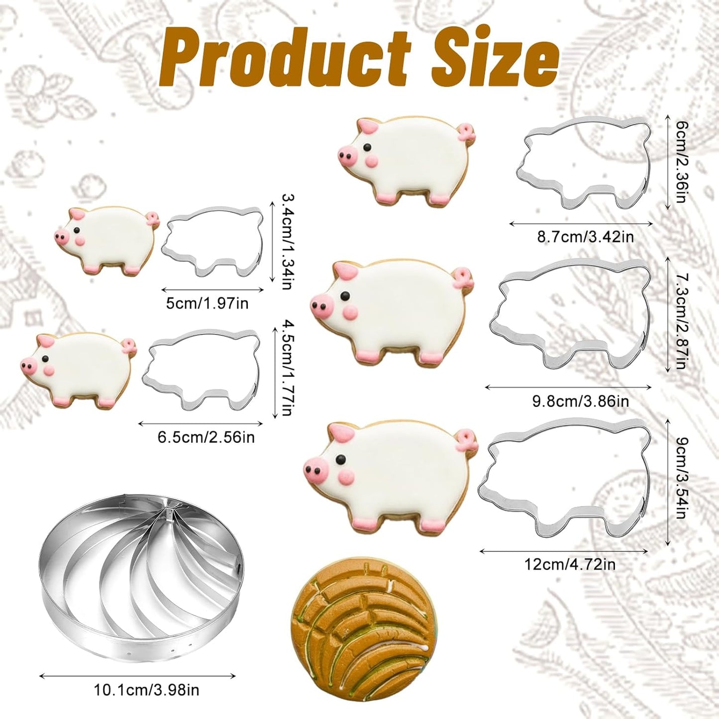 Cortador concha y cerdo acero inox para galletas mexicanas