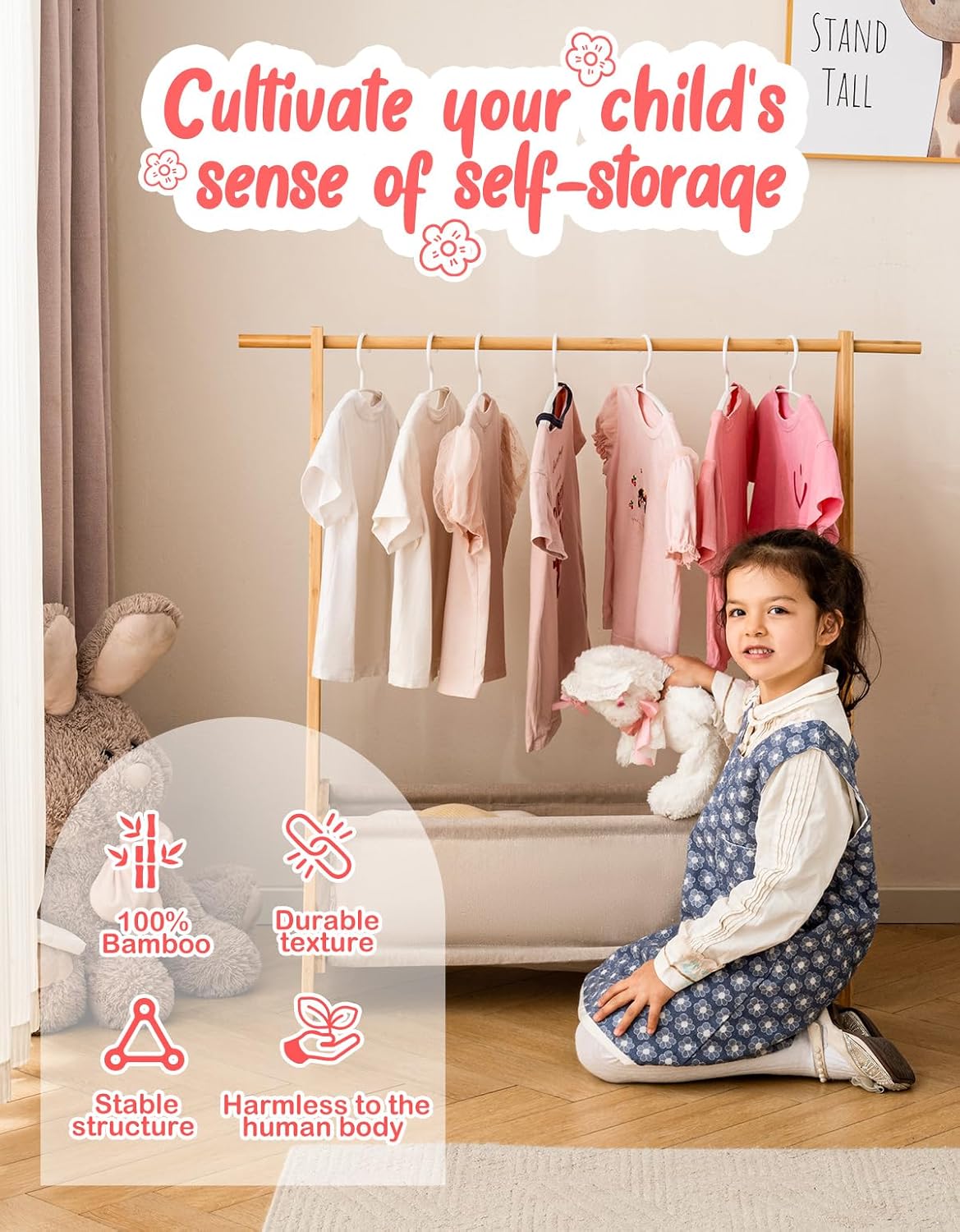 Perchero ropa niños con caja almacenamiento bambú