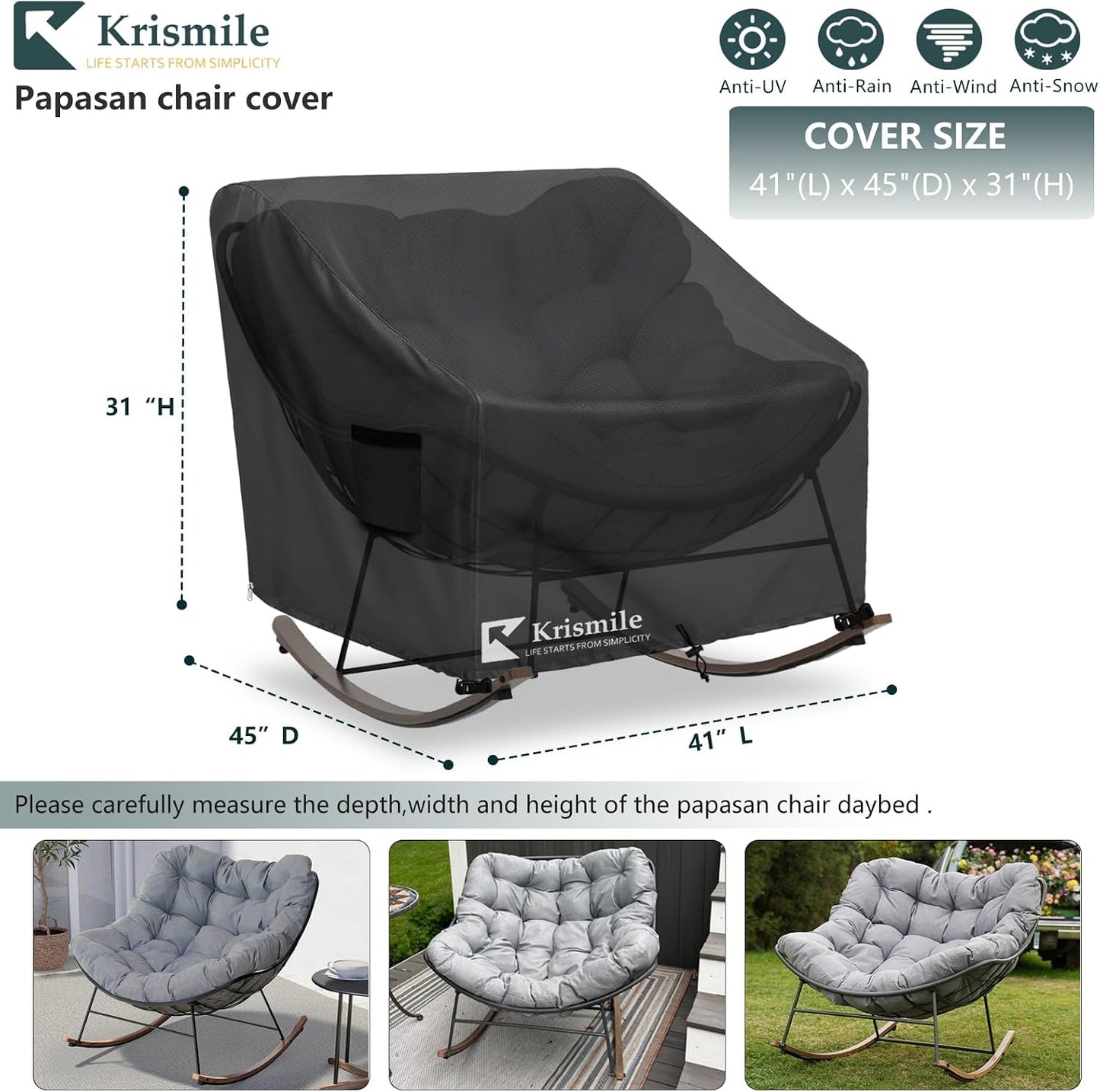 Funda silla balancín al aire libre impermeable negra