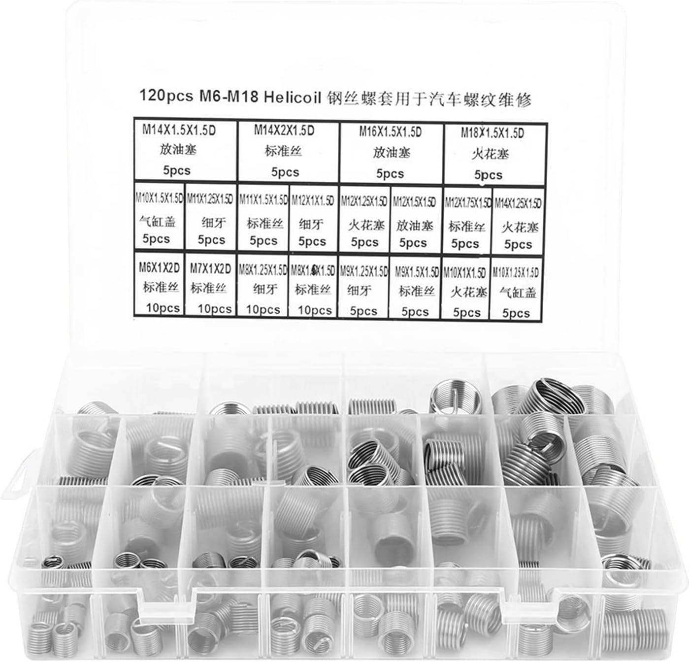 Kit 120 Pzas Insertos Roscados Acero Inox M3-M18