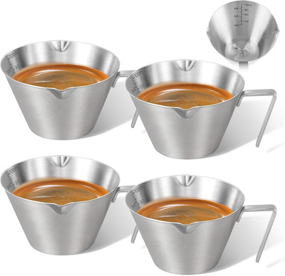 4 Pzas Tazas Espresso Acero Inox Doble Boquilla 3.4oz