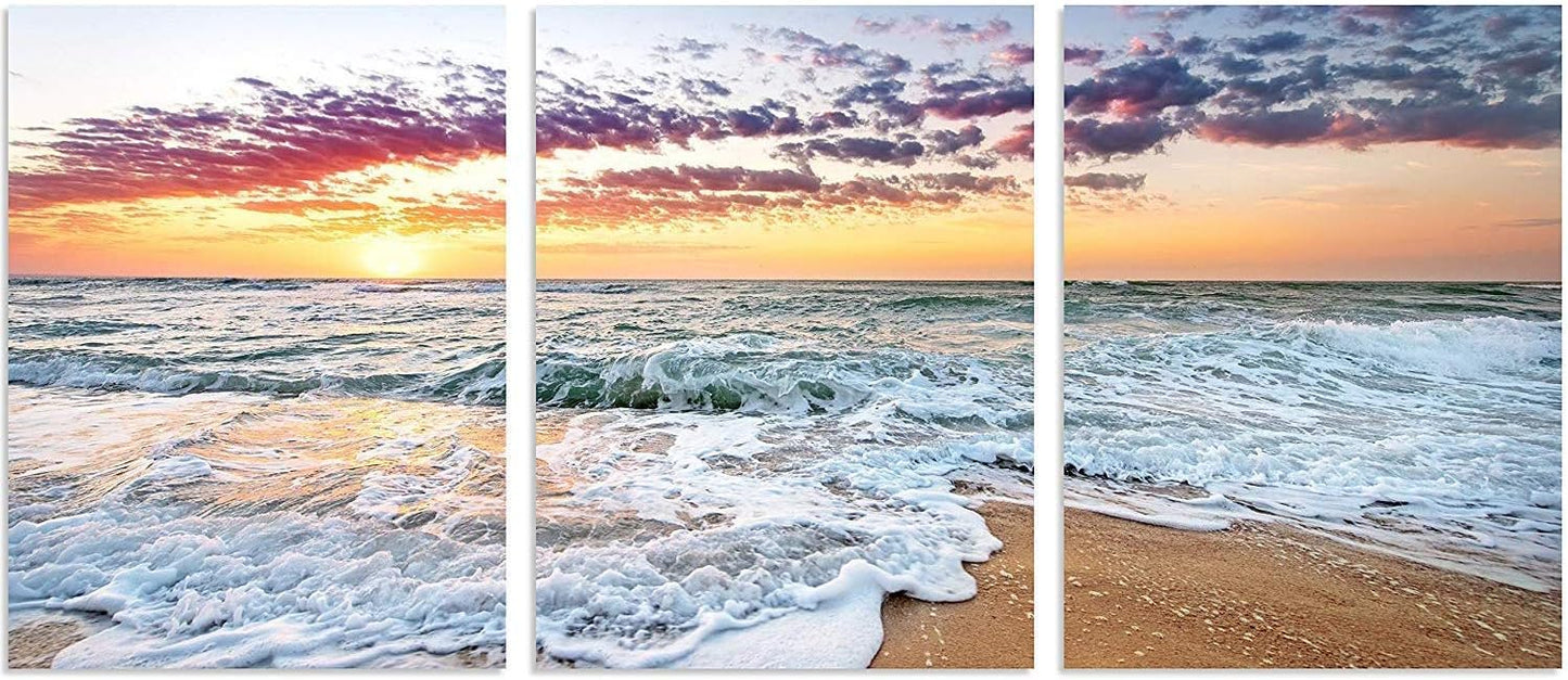 3 Paneles Decoración Playa Hogar Amanecer Blanco Cielo Azul