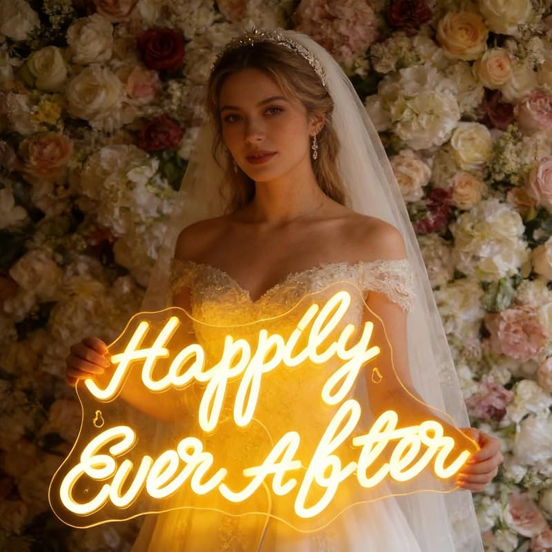 Letrero neón LED USB con texto Happily Ever After