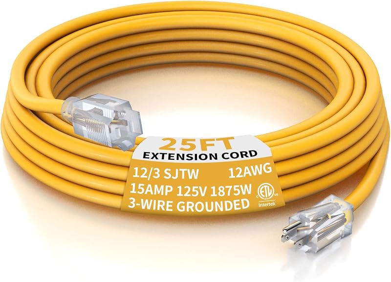 Cable extensión 25 ft resistente agua enchufe 3 clavijas 15A