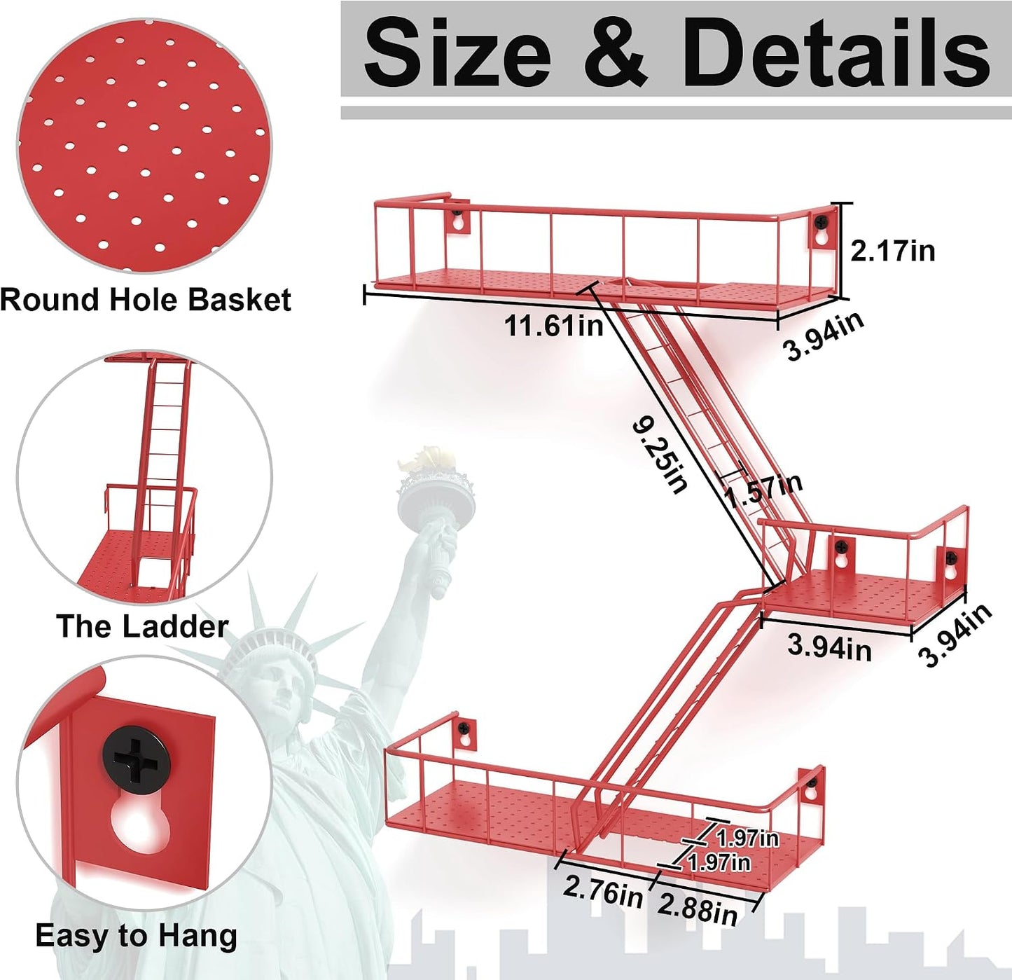 Estante pared escape incendios 3 niveles metal rojo