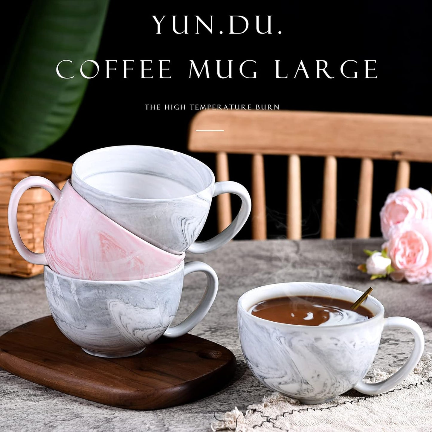 Set 2 Tazas Café Mr and Mrs 20oz Cerámica Mármol