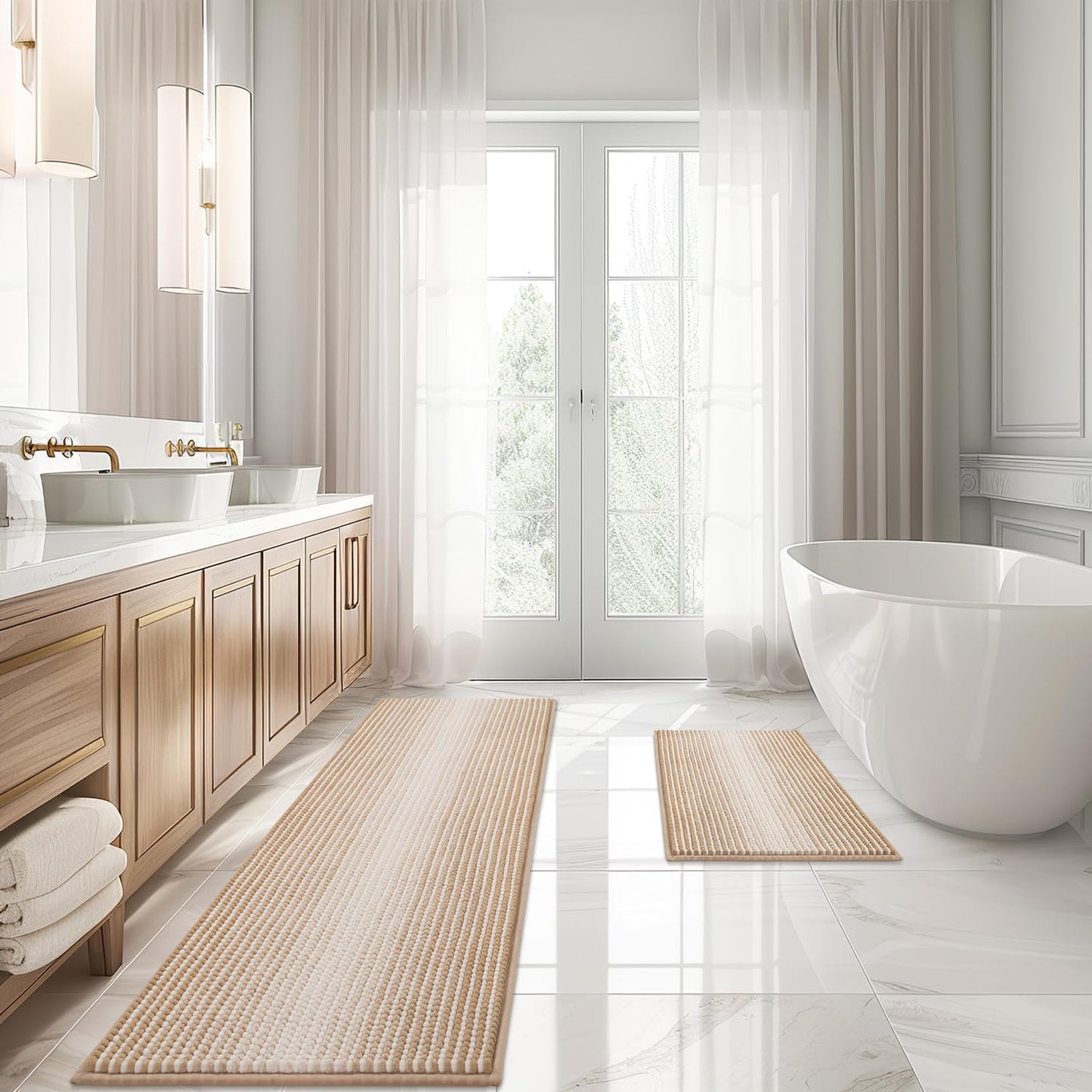 Set 2 tapetes baño felpilla gruesa antiderrap beige