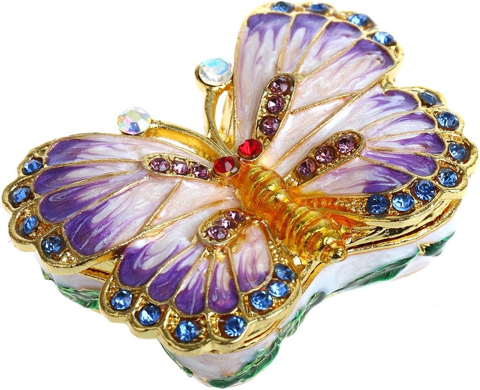 Caja baratijas mariposa bisagras joyería decorativa