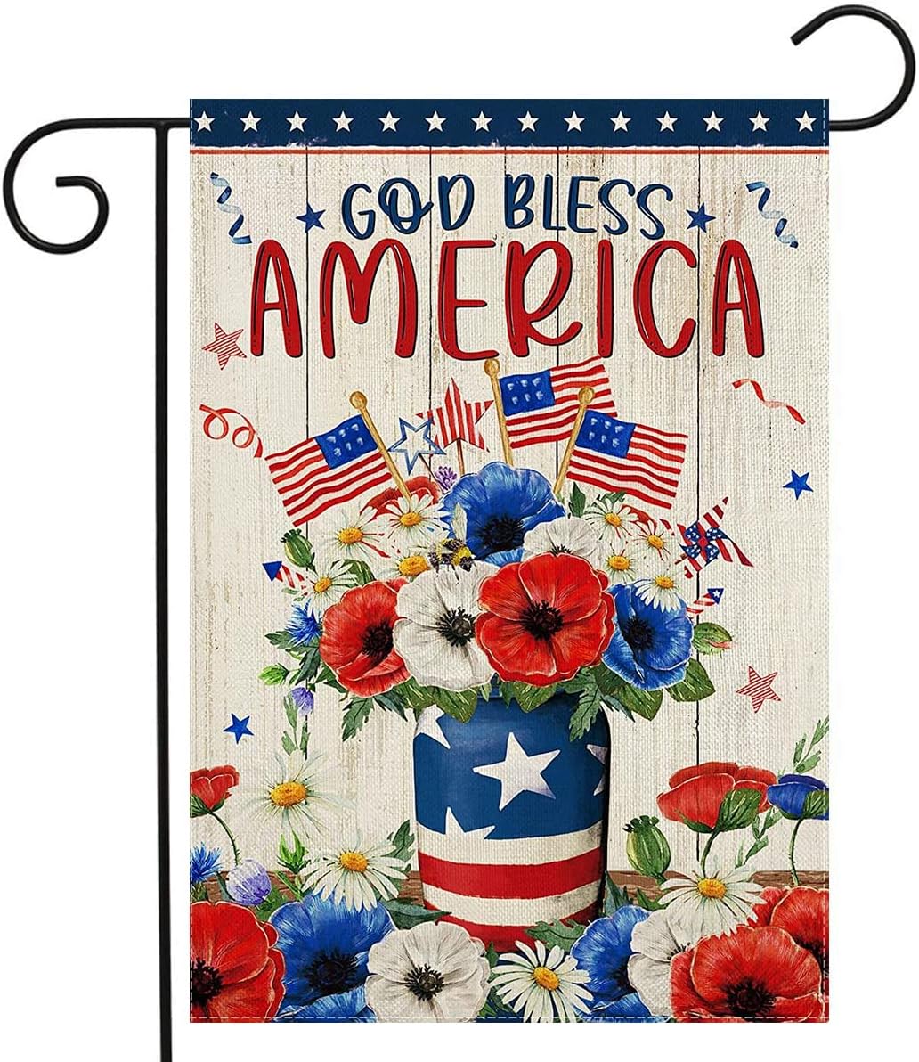 Bandera jardín God Bless America 12.5x18pulg 4 de Julio