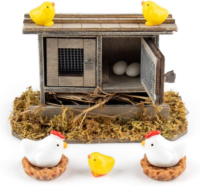 10 Adornos Madera Gallinero Nido Hadas Jardín