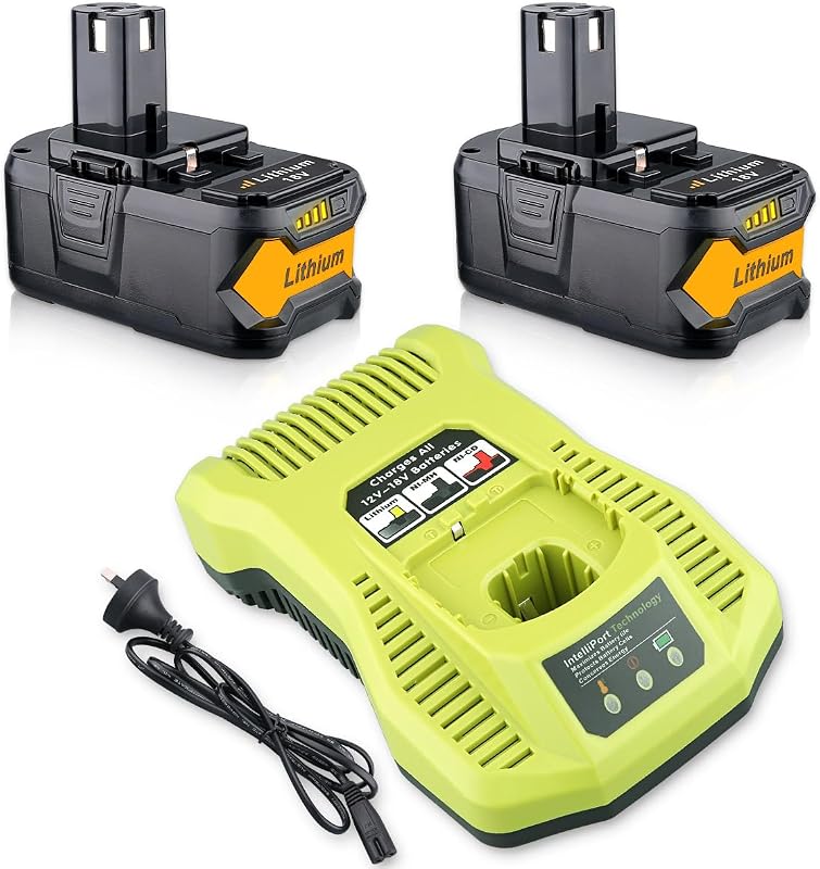 2 Pzas Batería 6.0Ah PBP2005 para Ryobi 18V y Cargador P117