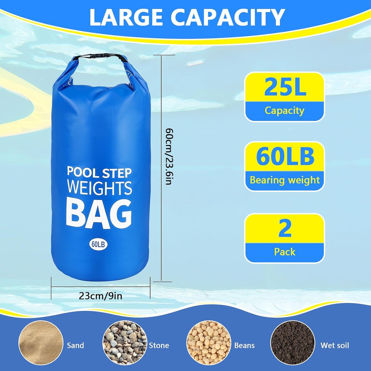 2 Pzas Pesos Escalones Piscina 60lb Anclaje PVC 500D