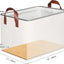 Cesta tela con asa cuero para organizar armario 15x11"