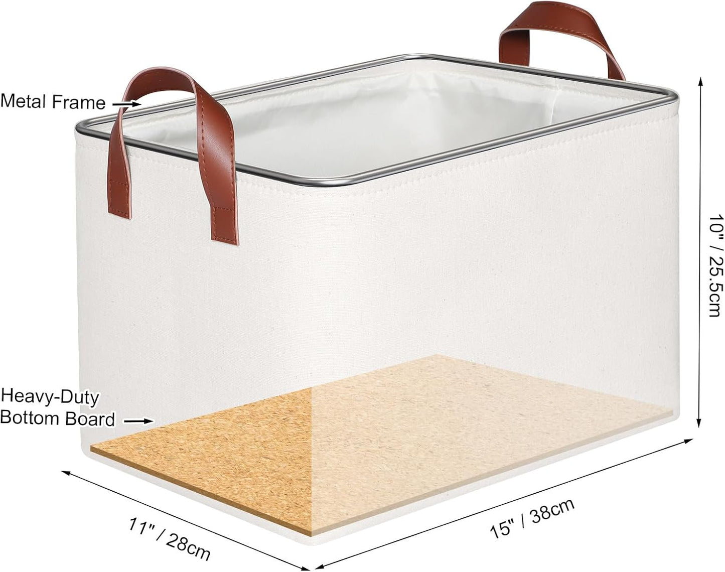 Cesta tela con asa cuero para organizar armario 15x11"