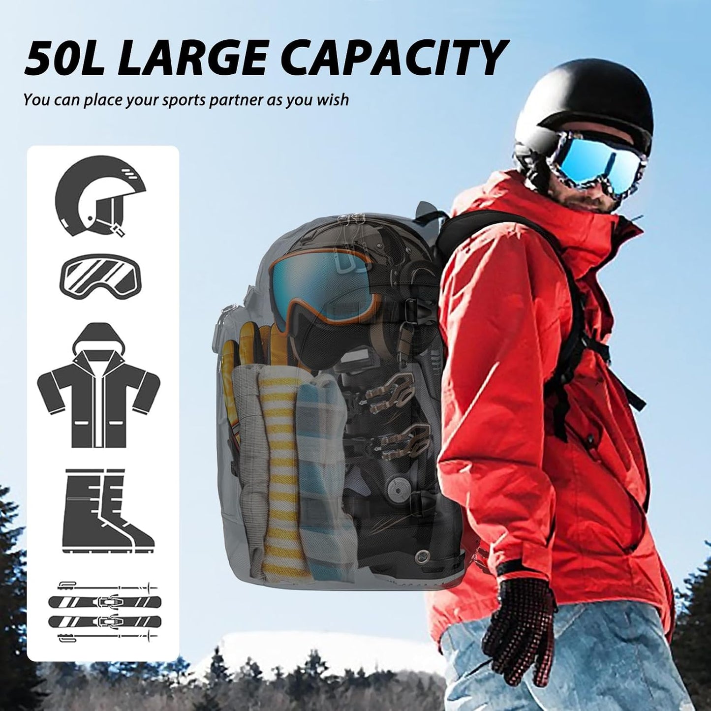 Bolsa botas esquí 50l exterior gomado fondo impermeable