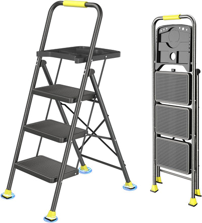 Escalera plegable 3 escalones acero 600lb plataforma herramientas