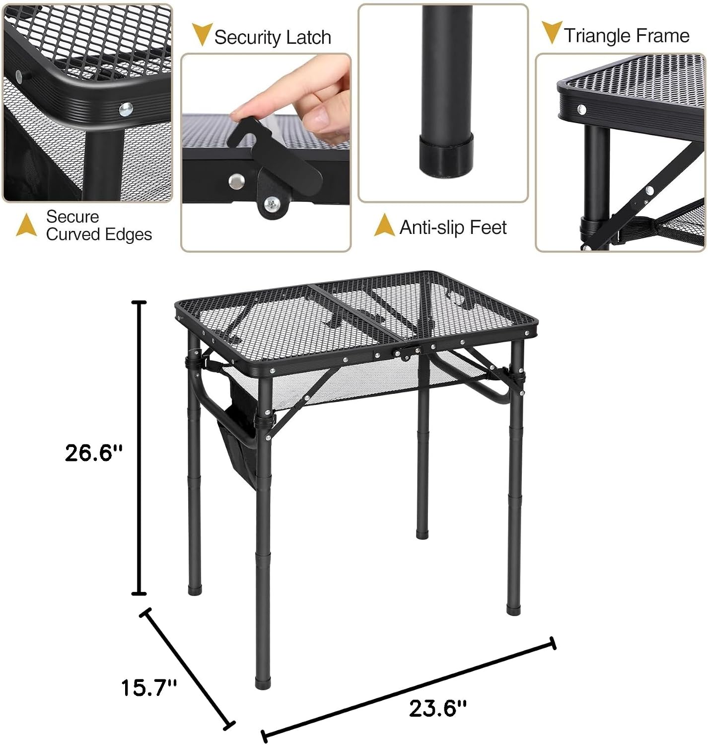 Mesa plegable aluminio 3 alturas ajustables para parrilla
